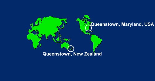 Queenstown, New Zealand, NZ and Queenstown, Maryland, MD, USA